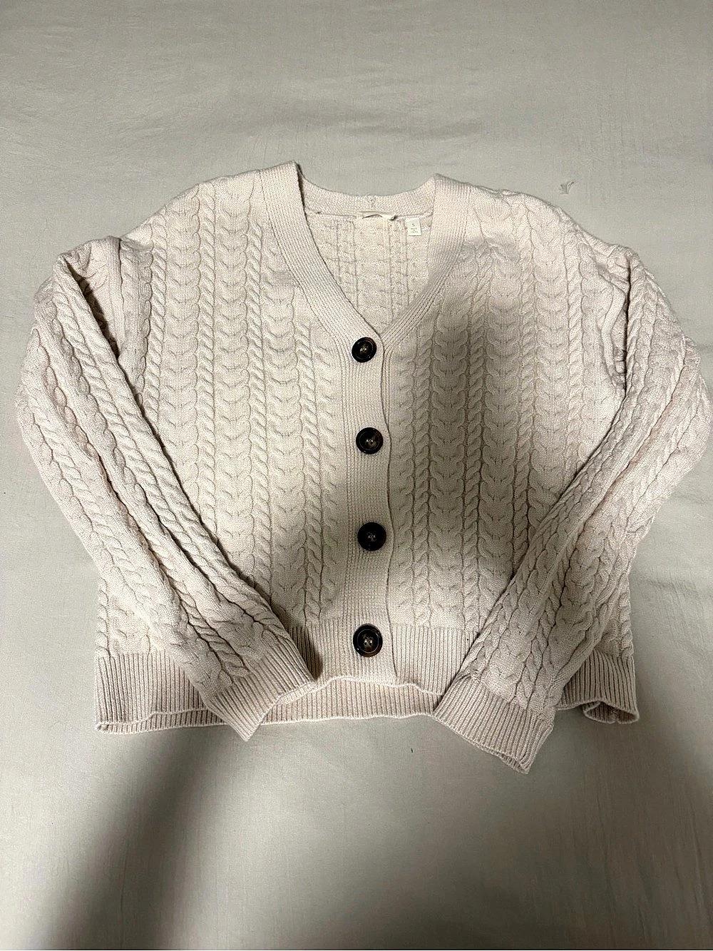Cream Cable Knit Cardigan Sweater Size Small